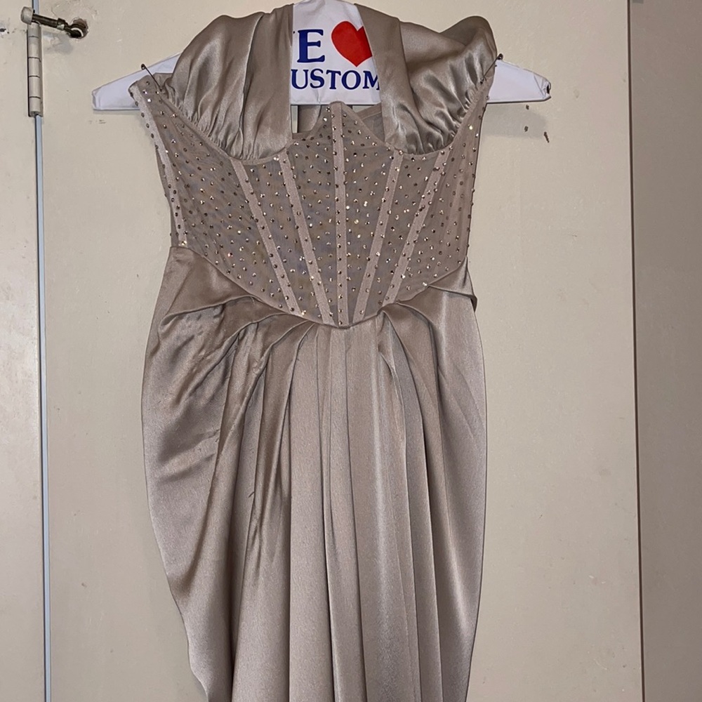 Miss Circle Champagne Crystal Corset Satin Gown - Picture 1 of 6